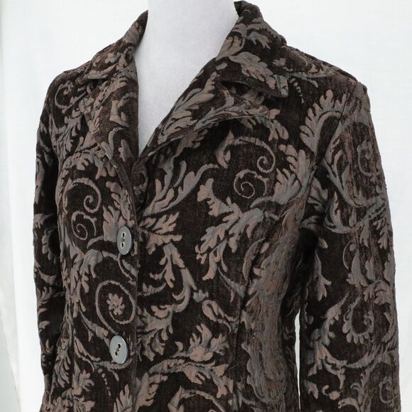 Habitat Jacket Womens Medium Black Brocade Buttons Pockets Fitted Unlined Blazer - Picture 11 of 16